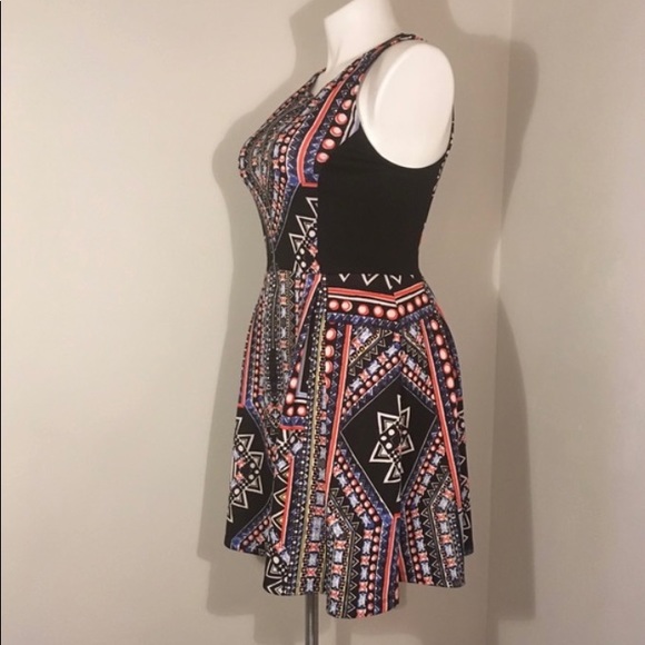 Fit & Flare Zip Dress - Black/Multi Print - Picture 3 of 7